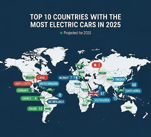 Top 10 Countries with the Most Electric Cars in 2025